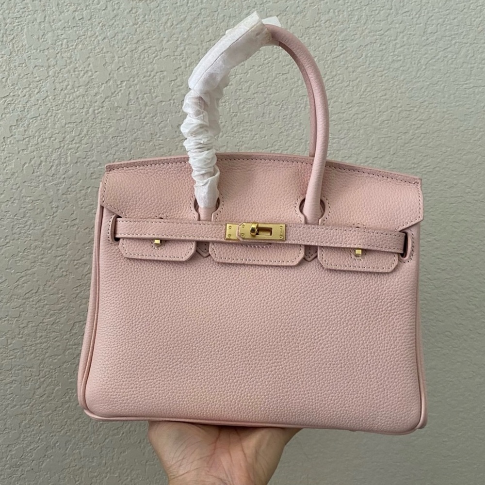Light pink Peddle Leather 25 belted Satchel Bag / birkin style